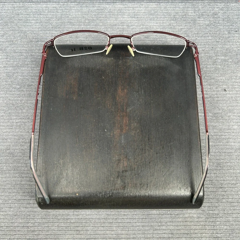 O2B it 9003 Burgundy Semi Rimless Rectangular Y2k Eyeglass Frames on Rhinestone